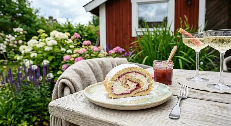 Kääretorttu raparperihillolla