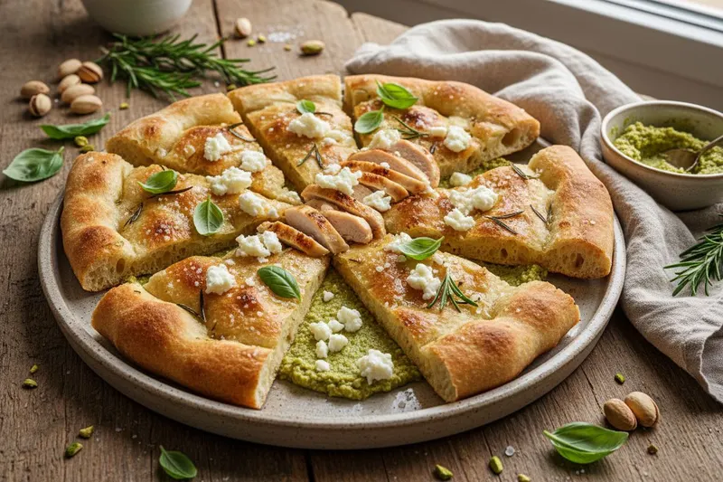 Kana-vuohenjuusto schiacciata pistaasipestolla