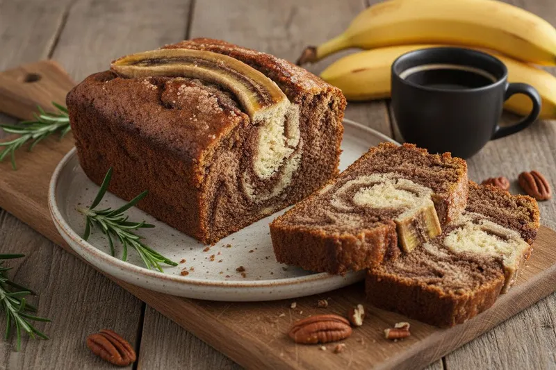 Marmoroitu banaanileipä suklaalla