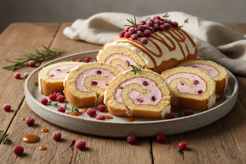 Toffeinen puolukkakääretorttu